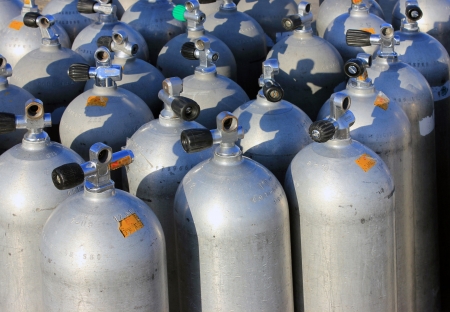 Scuba air tanks with valves の写真素材