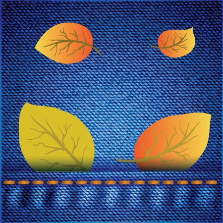 autumn leaves on realistic blue jeans texture for your designのイラスト素材