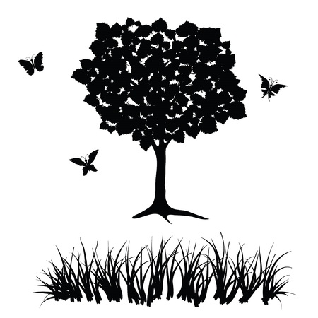 colorful illustration with tree and grass for your designのイラスト素材
