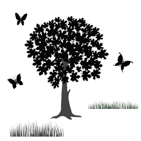 illustration with tree and butterflies for your designのイラスト素材