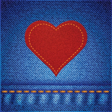 colorful illustration with red heart on blue jeans background for your designのイラスト素材
