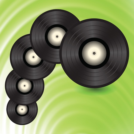 colorful illustration with vinyll records on a green wave background for your designのイラスト素材