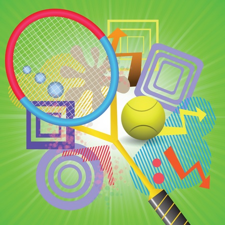 colorful illustration with tennis background のイラスト素材