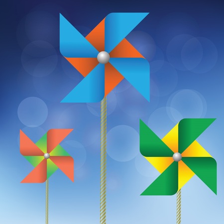  illustration with colorful windmills on a blue background のイラスト素材