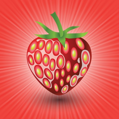 colorful illustration with strawberry on a red wave  background  for your designのイラスト素材