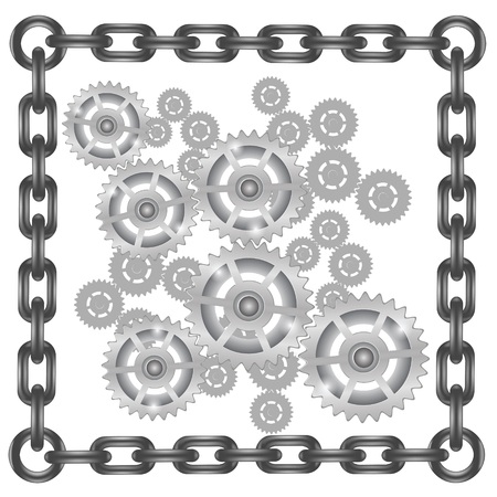  illustration wall with gears in chain frame on white background  for your designのイラスト素材