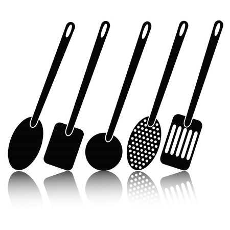 illustration with kitchen utensil silhouettes  on a white backgroundのイラスト素材