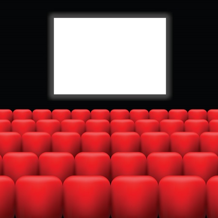 colorful illustration with cinema screen  and red seats on a dark backgroundのイラスト素材
