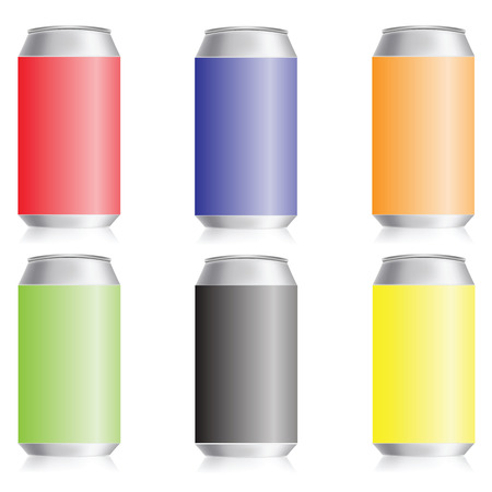 colorful illustration with metal drink cans on a white backgroundのイラスト素材