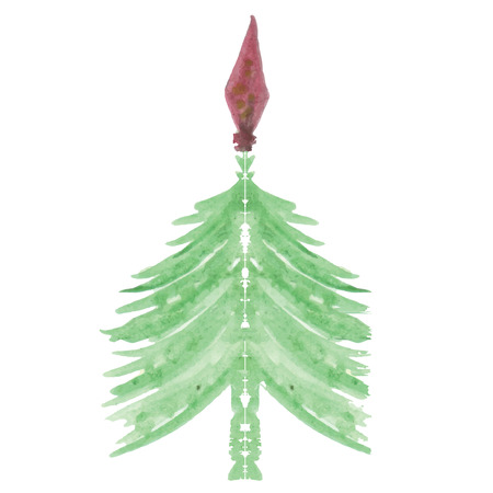 colorful illustration with christmas green tree on  a white backgroundのイラスト素材