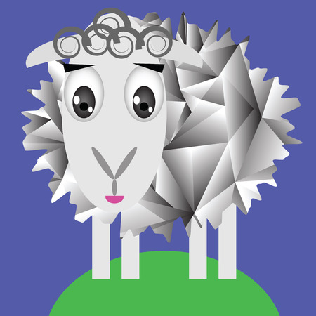 colorful illustration with cute sheep on a blue backgroundのイラスト素材