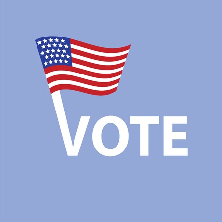 colorful illustration with vote text and american flag on a blue  backgroundのイラスト素材