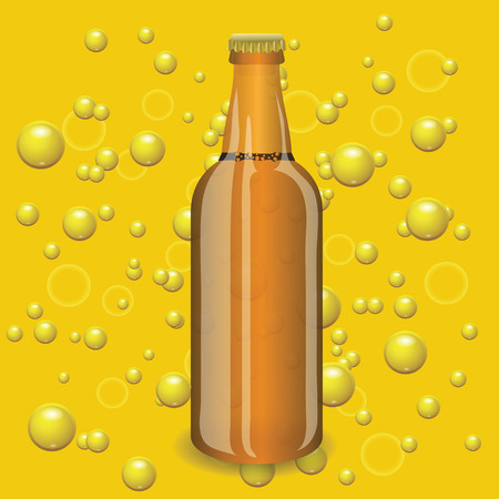 colorful illustration with beer bottle on a yellow bubbles  backgroundのイラスト素材