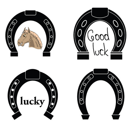 illustration with  horseshoe silhouettes on white backgroundのイラスト素材