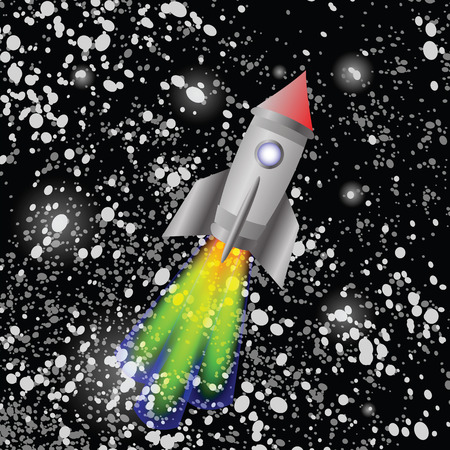 colorful illustration  with  spaceship  on sky backgroundのイラスト素材