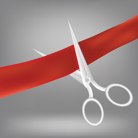 colorful illustration  with  red ribbon and scissors on white backgroundのイラスト素材