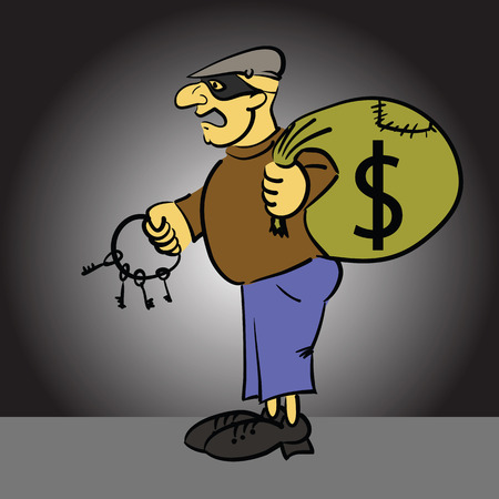 colorful illustration  with  cartoon thief  on grey backgroundのイラスト素材