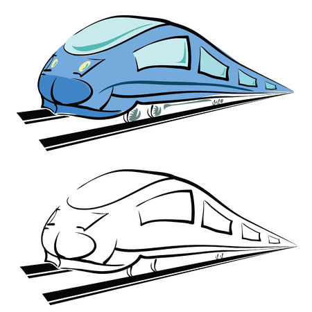 colorful illustration  with modern train silhouette on white backgroundのイラスト素材