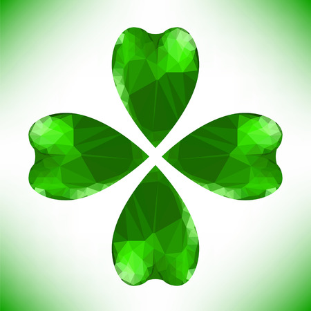 Four- leaf clover - Irish shamrock St Patrick's Day symbol. Useful for your design. Green glass clover isolated on white background.Stylish abstract St. Patrick's day background with leaf clover.のイラスト素材