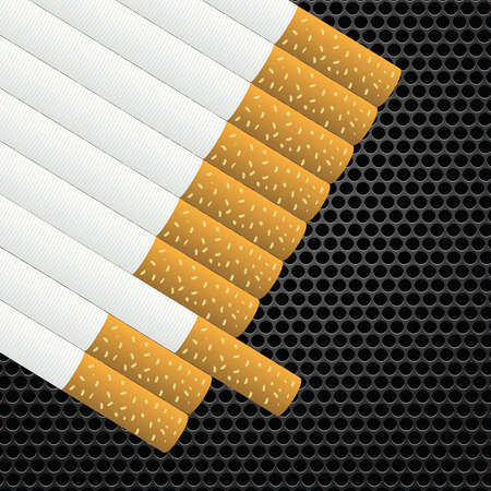 Realistic cigarettes  on bark metal perforated background. Cigarettes burns.のイラスト素材