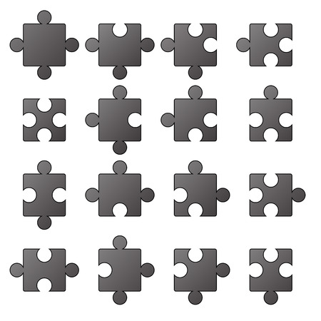 Jigsaw Icons Isolated on White Background. Silhouettes of Puzzle Pieces.のイラスト素材