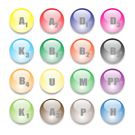 Set of Vitamins Isolated oh White Background.のイラスト素材