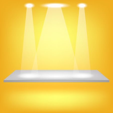 Empty Shelf Isolated on Brown Background. Spotlights Illuminated the Empty Shelf.のイラスト素材