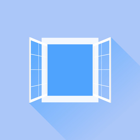 Open White Window Isolated on Blue Background.のイラスト素材