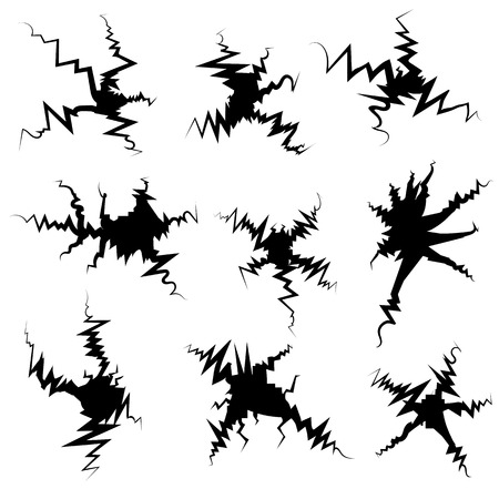 Set of Crack Silhouettes Isolated on White Background.のイラスト素材