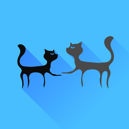 Two Cats Silhouettes Isolated on Blue Background.のイラスト素材