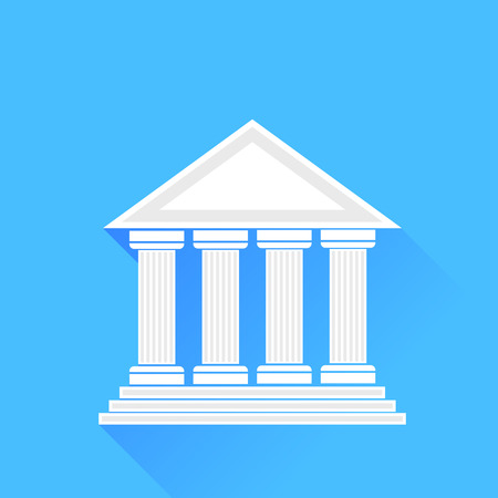 Greek White Silhouette Temple Isolated on Blue Background.のイラスト素材