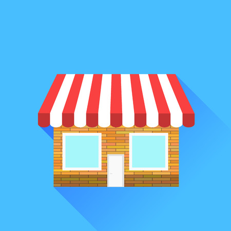 Shop Icon Isolated on Blue Background. Long Shadow.のイラスト素材