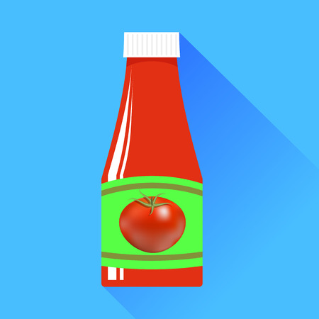 Tomato Ketchup in Glass Bottle on Blue Backgroundのイラスト素材