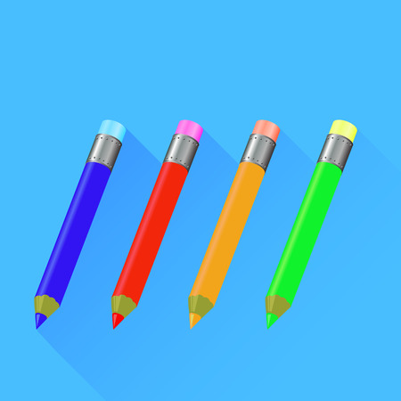 Set of Colorful Pencils Isolated on Blue Backgroundのイラスト素材