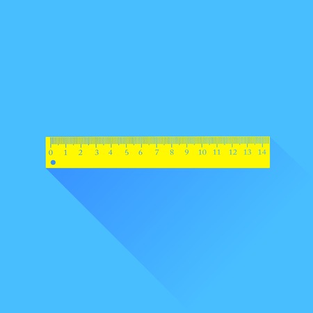 Wood Ruler Isolated on Blue Backgroundの写真素材