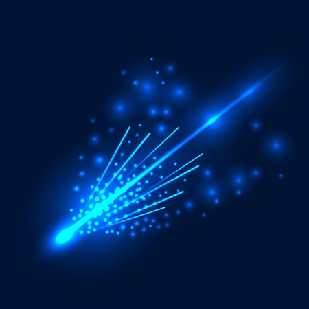 Falling Comet with  Large Dust and Gas Trails on Sky Backgroundのイラスト素材