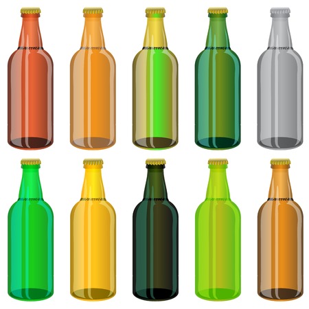 Set of Colorful Beer Glass Bottles Isolated on White Backgroundのイラスト素材