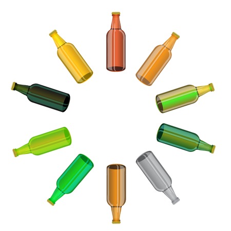 Colored Glass Beer Bottles Set Isolated on White Backgroundのイラスト素材