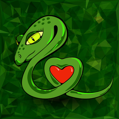 Snake and Heart  on Green Polygonal Backgroundのイラスト素材