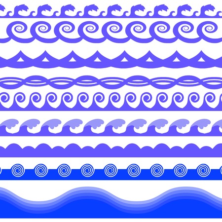 Set of  Blue Sea Waves Isolated on White Backgroundのイラスト素材