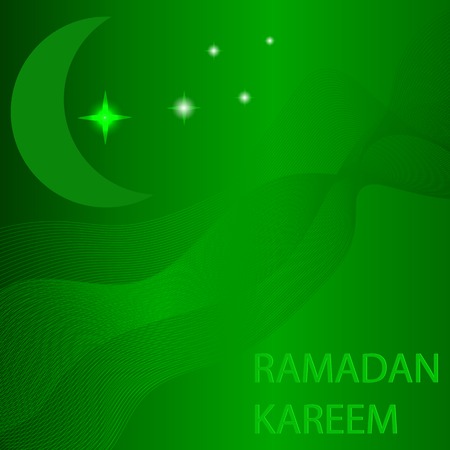 Moon and Stars on Green Wave Background. Ramadan Cardのイラスト素材