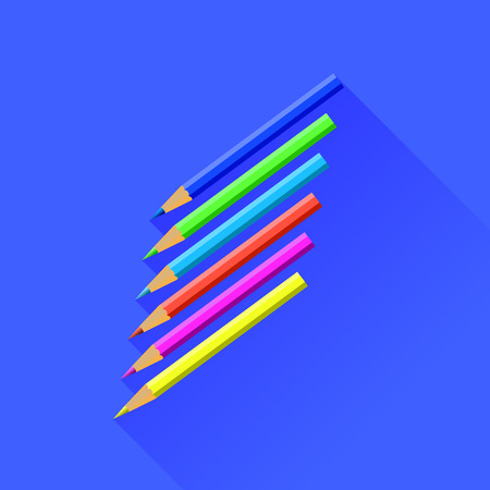 Colored Pencils Isolated on Blue Background. Long Shadow.のイラスト素材