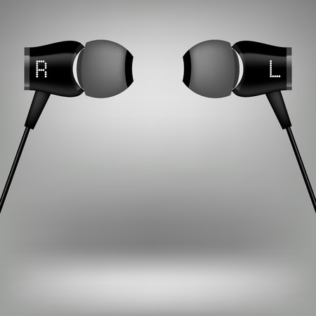 Grey Earphones. Modern Headphones Icon Isolated on Grey Background.のイラスト素材