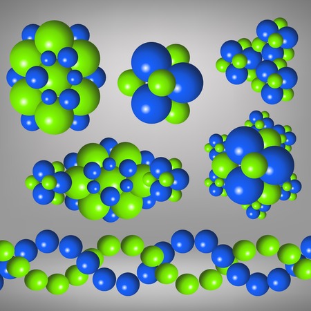 Abstract Molecules Design. Set Molecules Spheres Abstract background . Molecular Structure  Atoms. Medical Background for Banner.のイラスト素材