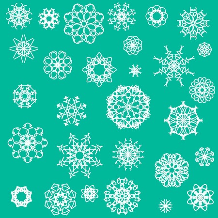 Snow Flakes Icons Isolated on Green Backgroundのイラスト素材