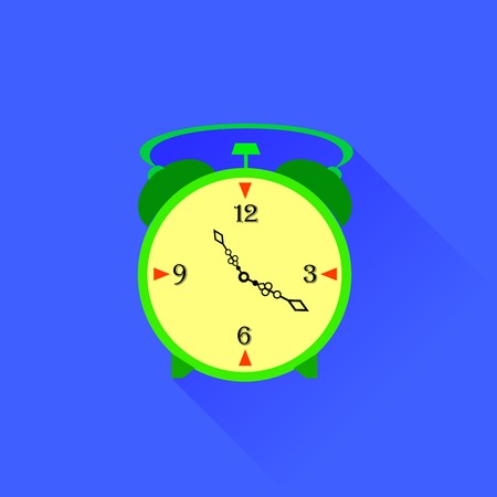 Alarm Clock Icon Isolated on Blue Background. Long Shadowのイラスト素材