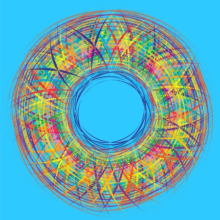 Abstract Colorful Decorative Symbol Isolated on Blue Background.