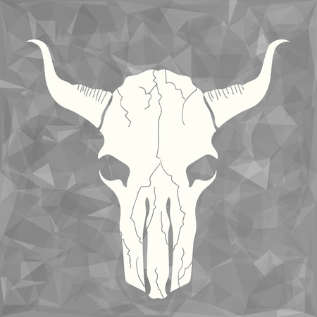 Skull Bull Icon on Grey Polygonal Backgroundのイラスト素材