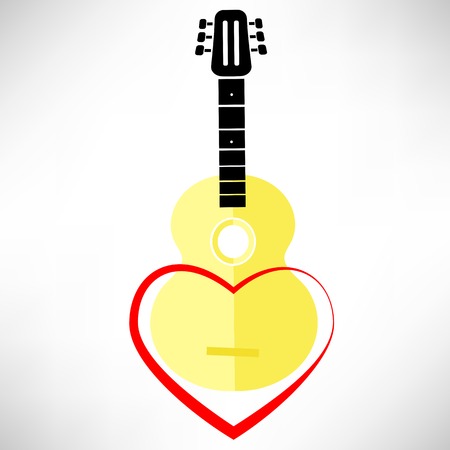 Classic Guitar and Red Heart Isolated on White Backgroundのイラスト素材