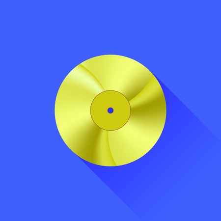 Gold Disc Icon Isolated on Blue Background. Long Shadowのイラスト素材